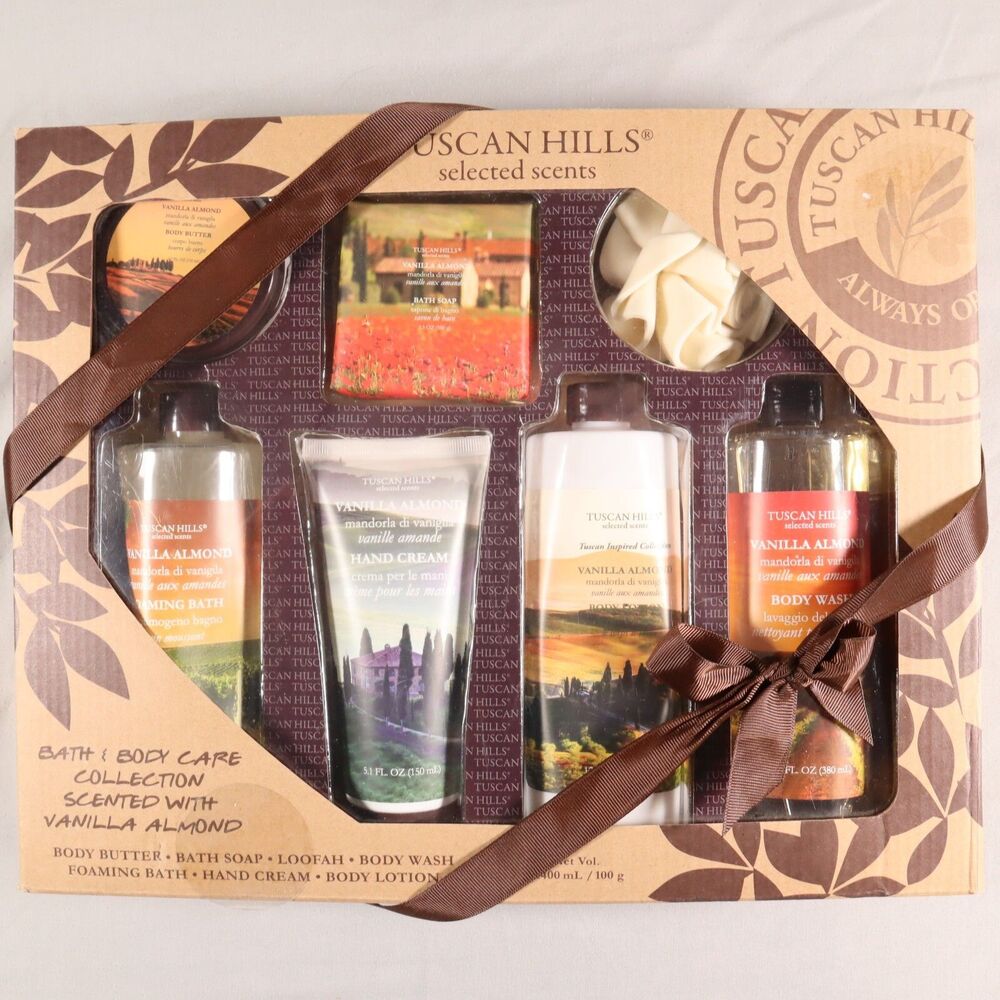 Tuscan Hills Scents Vanilla Almond Bath Cream Soap Lotion Body Butter Loofah